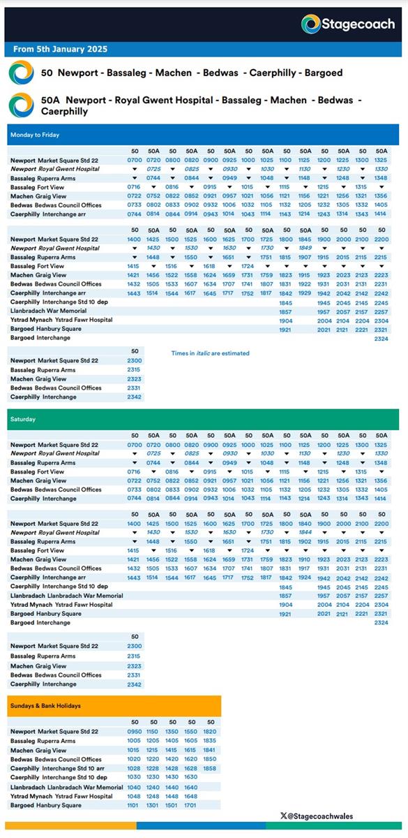 Stagecoach Bus 50 / 50A Timetable